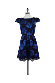 Current Boutique-Alice & Olivia - Black & Blue Floral Lace Nelly Dress Sz 2