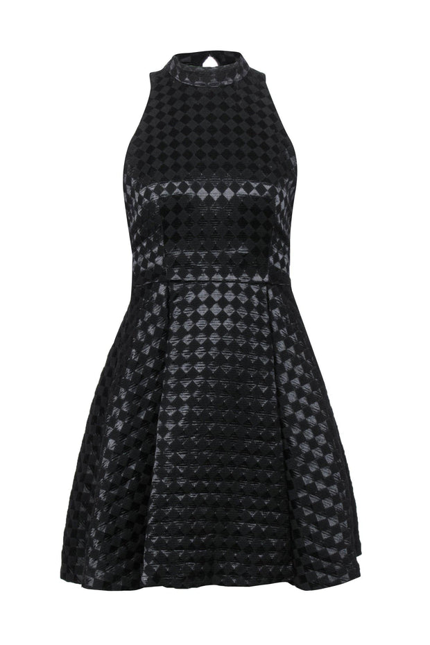 Current Boutique-Alice & Olivia - Black Checkered Mock Neck A-Line Dress Sz 0