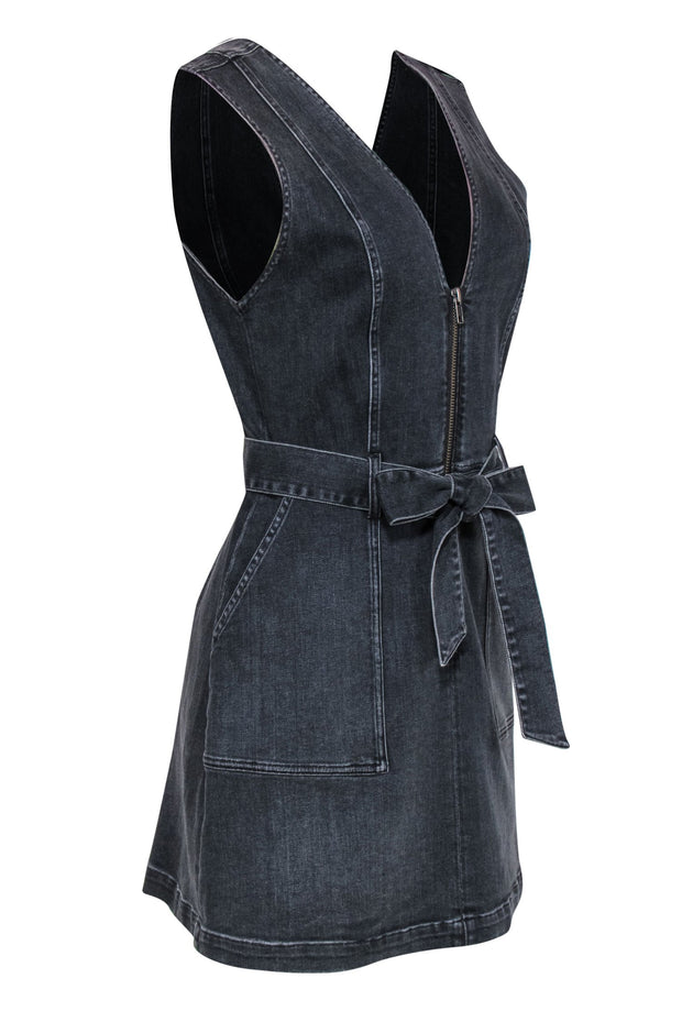 Current Boutique-Alice & Olivia - Black Denim Sleeveless Zip-Up Belted Sheath Dress Sz 10