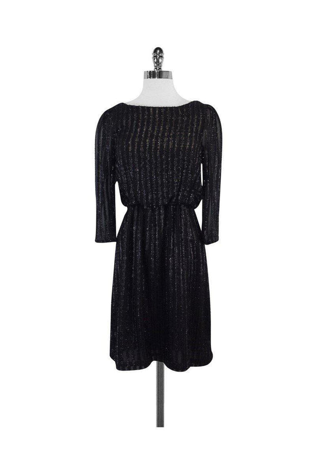 Current Boutique-Alice & Olivia - Black Eleanor Metallic Striped Dress Sz S