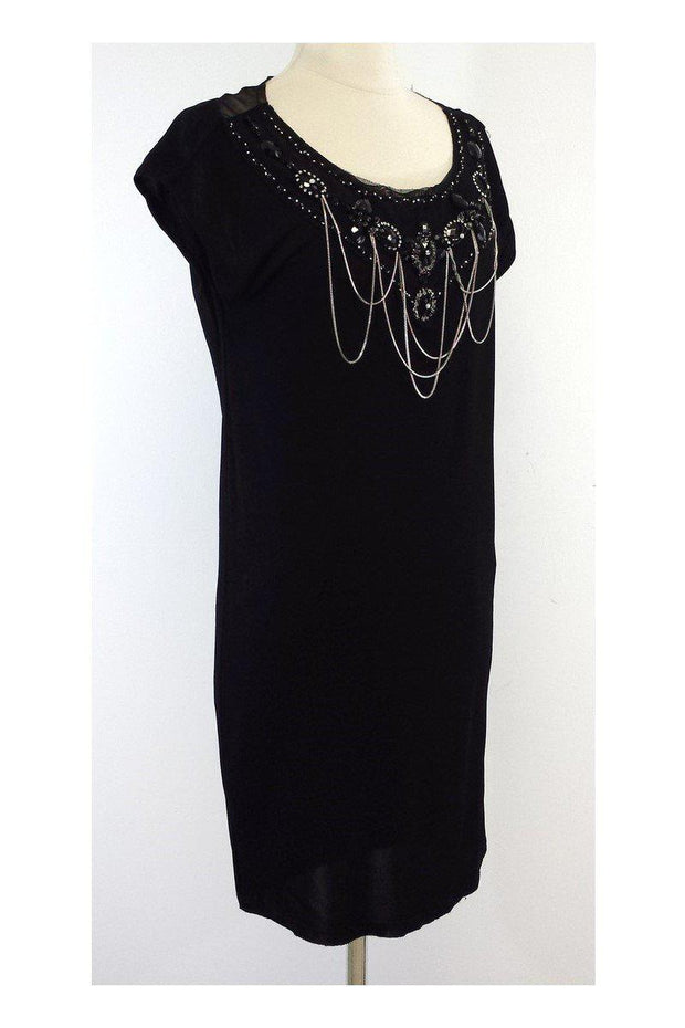 Current Boutique-Alice & Olivia - Black Embellished Cap Sleeve Dress Sz S