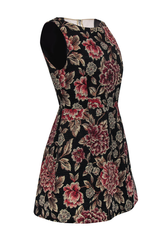 Current Boutique-Alice & Olivia - Black Floral Metallic Tapestry A-Line Dress Sz 10