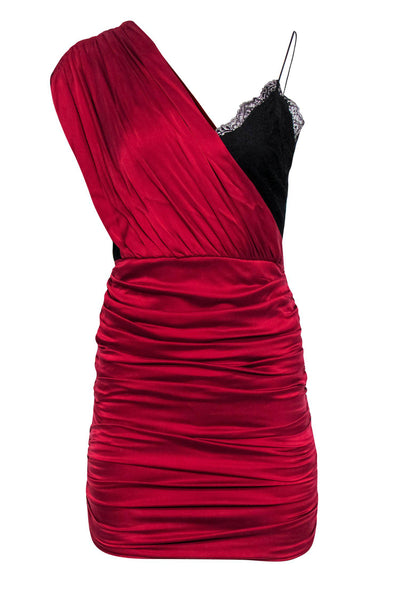 Current Boutique-Alice & Olivia - Black Lace & Draped Red Mini Dress Sz 4