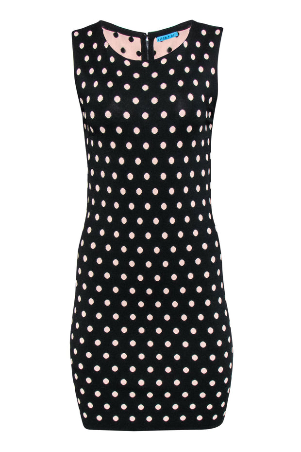 Current Boutique-Alice & Olivia - Black & Light Pink Polka Dot Sleeveless Knit Bodycon Dress Sz M