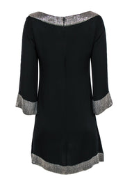 Current Boutique-Alice & Olivia - Black Long Sleeve Shift Dress w/ Silver Beaded Trim Sz M