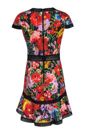 Current Boutique-Alice & Olivia - Black & Multicolor Floral Print Sheath Dress w/ Lace Trim Sz 10