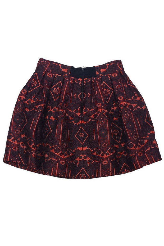 Current Boutique-Alice & Olivia - Black, Orange & Burgundy Brocade Skirt Sz 4