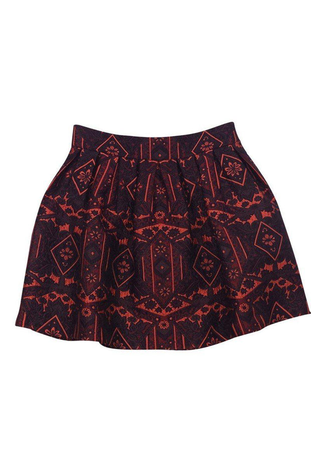 Current Boutique-Alice & Olivia - Black, Orange & Burgundy Brocade Skirt Sz 4