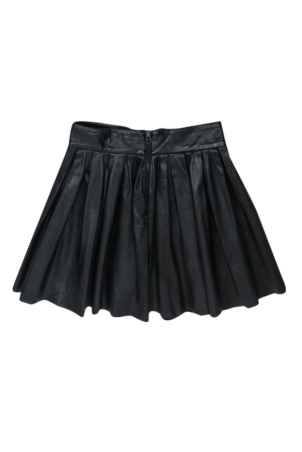 Current Boutique-Alice & Olivia - Black Pleated Leather Miniskirt Sz 4