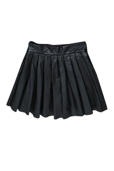 Current Boutique-Alice & Olivia - Black Pleated Leather Miniskirt Sz 4