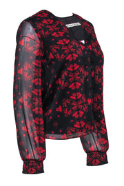 Current Boutique-Alice & Olivia - Black & Red Floral Print Long Sleeve Blouse Sz S