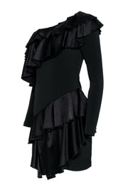 Current Boutique-Alice & Olivia - Black Ruffle One Shoulder Ruffle Dress Sz 6