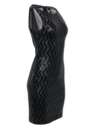 Current Boutique-Alice & Olivia - Black Sequin Chevron Sheath Dress w/ Back Mesh Paneling Sz 6