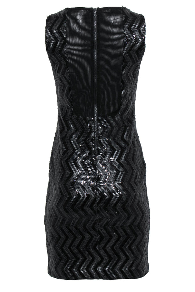 Current Boutique-Alice & Olivia - Black Sequin Chevron Sheath Dress w/ Back Mesh Paneling Sz 6