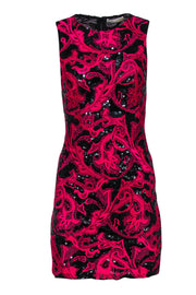 Current Boutique-Alice & Olivia - Black Sequin & Hot Pink Embroidered Sheath Dress Sz 6