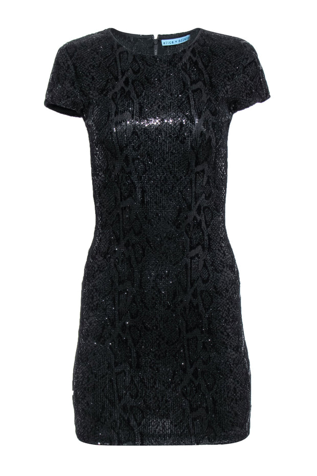 Current Boutique-Alice & Olivia - Black Sequin Snake Print Bodycon Dress Sz 0