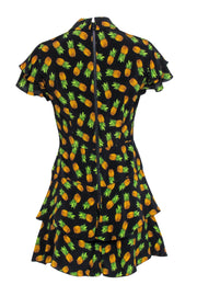 Current Boutique-Alice & Olivia - Black Short Sleeve Pineapple Print Ruffle Skort Dress Sz 4