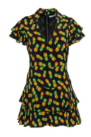 Current Boutique-Alice & Olivia - Black Short Sleeve Pineapple Print Ruffle Skort Dress Sz 4