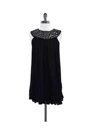 Current Boutique-Alice & Olivia - Black Silk Embellished Trapeze Dress Sz S