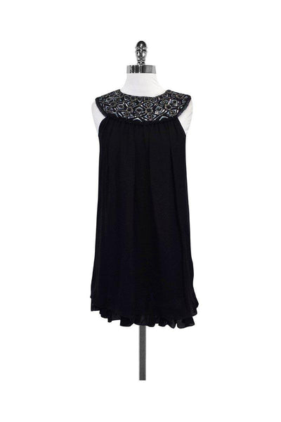 Current Boutique-Alice & Olivia - Black Silk Embellished Trapeze Dress Sz S