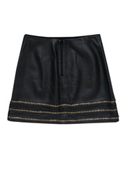 Current Boutique-Alice & Olivia - Black Smooth Leather Miniskirt w/ Chain Link Trim Sz 2