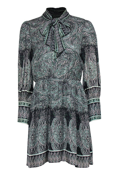 Current Boutique-Alice & Olivia - Black, White & Green Paisley Print Dress Sz 6