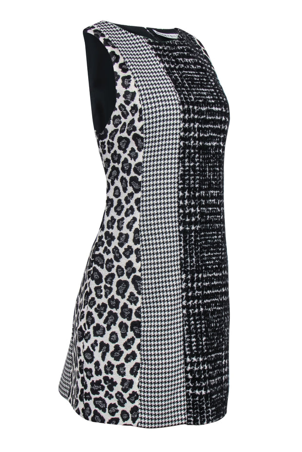 Current Boutique-Alice & Olivia - Black & White Houndstooth, Plaid & Leopard Print Shift Dress Sz 10