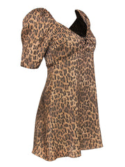 Current Boutique-Alice & Olivia - Brown Abstract Leopard Print "Dana" Puff Sleeve Mini Dress Sz 0