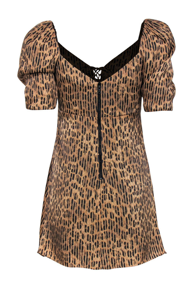 Current Boutique-Alice & Olivia - Brown Abstract Leopard Print "Dana" Puff Sleeve Mini Dress Sz 0