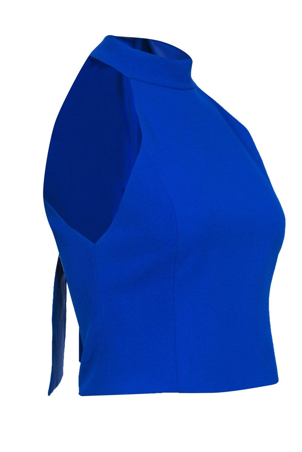 Current Boutique-Alice & Olivia - Cobalt Blue High Neck Cropped Top w/ Sash Tie Sz S