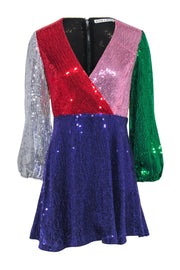 Current Boutique-Alice & Olivia - Color Block Sequin Faux Wrap Dress Sz 4