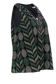 Current Boutique-Alice & Olivia - Green & Black Print Sleeveless Blouse w/ Jeweled Neckline Sz XS