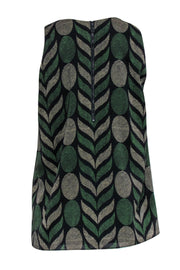 Current Boutique-Alice & Olivia - Green & Black Print Sleeveless Blouse w/ Jeweled Neckline Sz XS