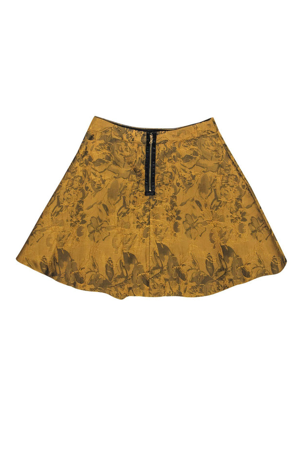 Current Boutique-Alice & Olivia - Metallic Mustard Floral Brocade & Embroidered Circle Skirt Sz 6