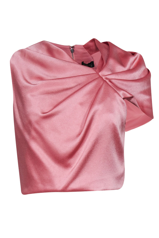 Current Boutique-Alice & Olivia - Metallic Rose Satin Gathered Cropped Asymmetric Blouse Sz 10