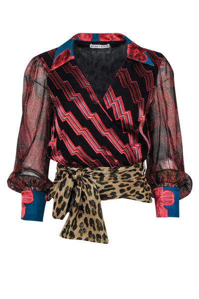Current Boutique-Alice & Olivia - Mixed Print "Omega" Cropped Wrap Top Sz M