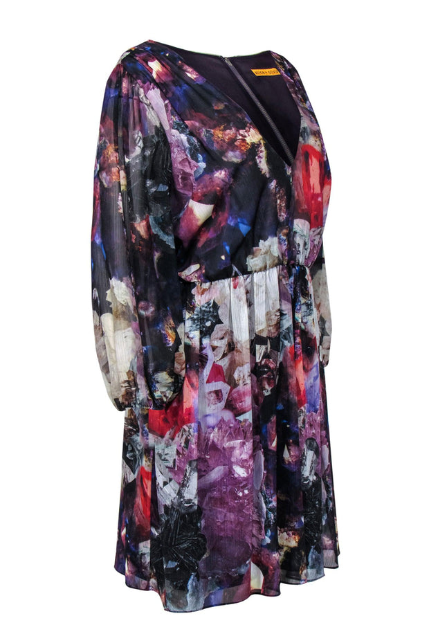 Current Boutique-Alice & Olivia - Multicolored Crystal Printed Silk A-Line Dress Sz L