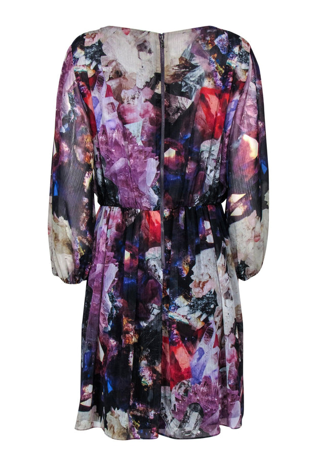 Current Boutique-Alice & Olivia - Multicolored Crystal Printed Silk A-Line Dress Sz L