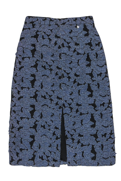 Current Boutique-Alice & Olivia - Navy Floral Applique & Mesh Pencil Skirt Sz 2