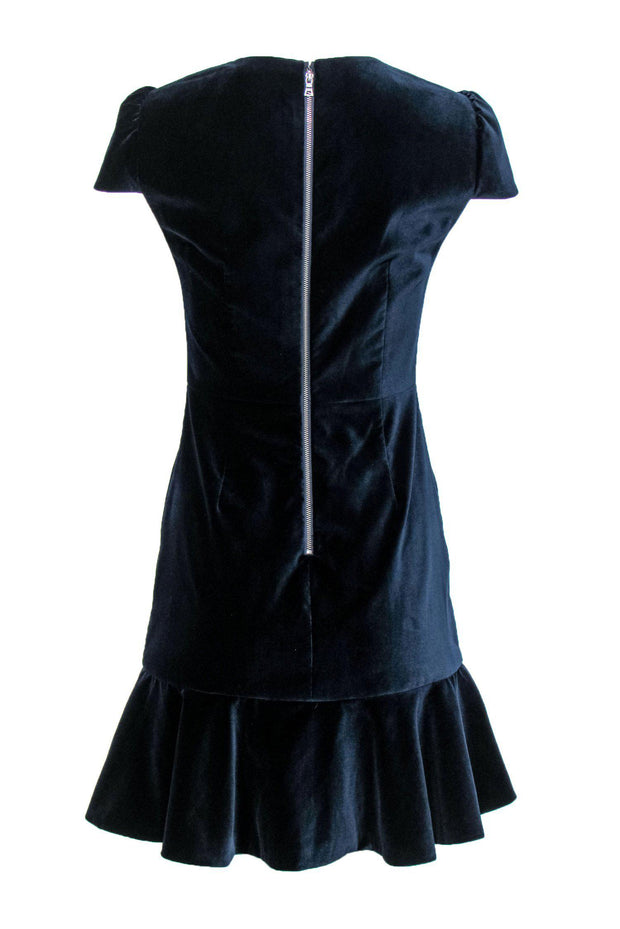 Current Boutique-Alice & Olivia - Navy Velvet Cap Sleeve Sheath Dress w/ Ruffle Skirt Sz 2