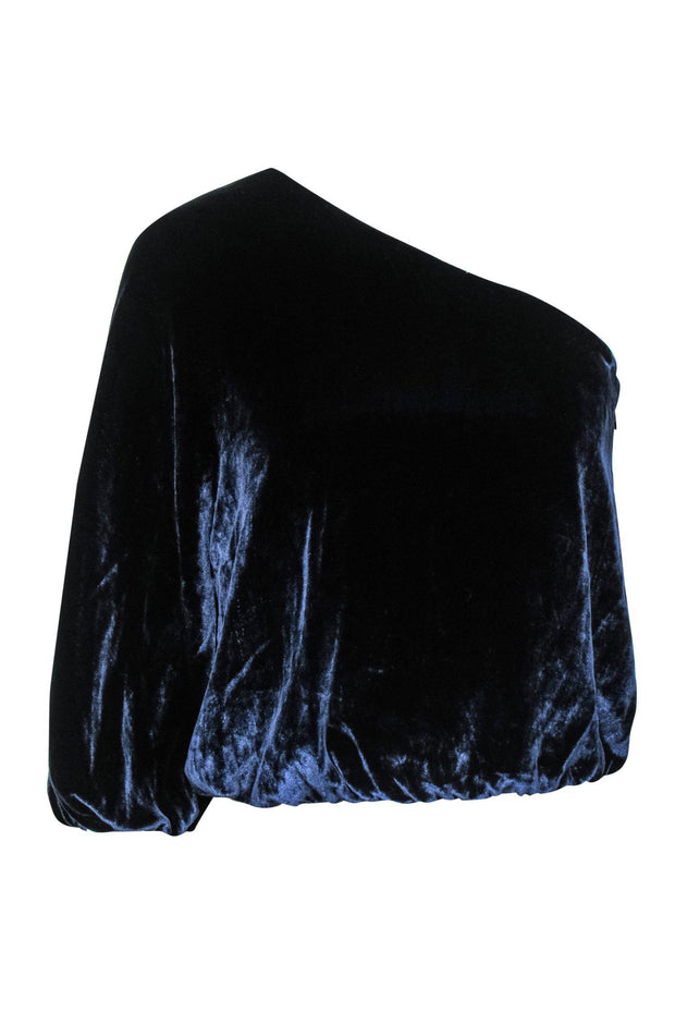 Current Boutique-Alice & Olivia - Navy Velvet One-Shoulder Long Sleeve Blouse Sz XS