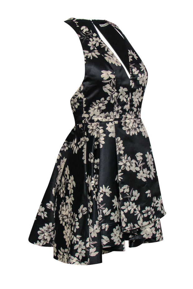 Current Boutique-Alice & Olivia - Navy & White Floral Satin A-Line Dress Sz 0