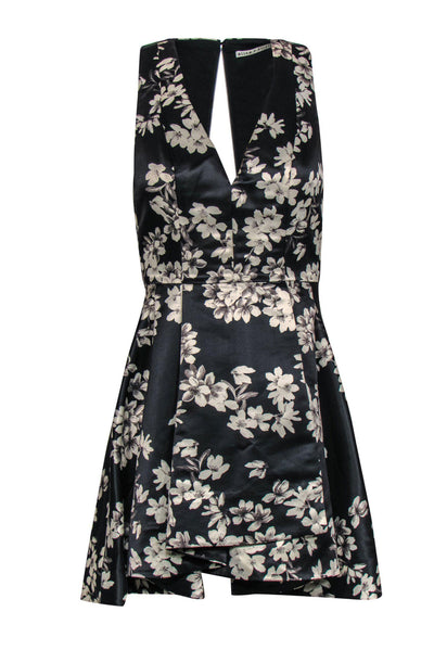 Current Boutique-Alice & Olivia - Navy & White Floral Satin A-Line Dress Sz 0