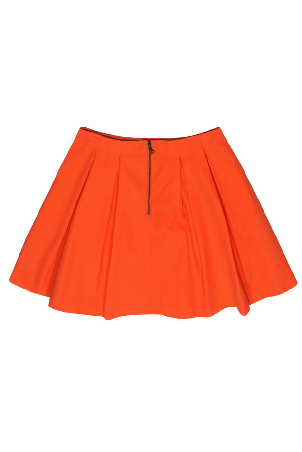 Current Boutique-Alice & Olivia - Neon Orange Pleated Mini Flare Skirt Sz 6