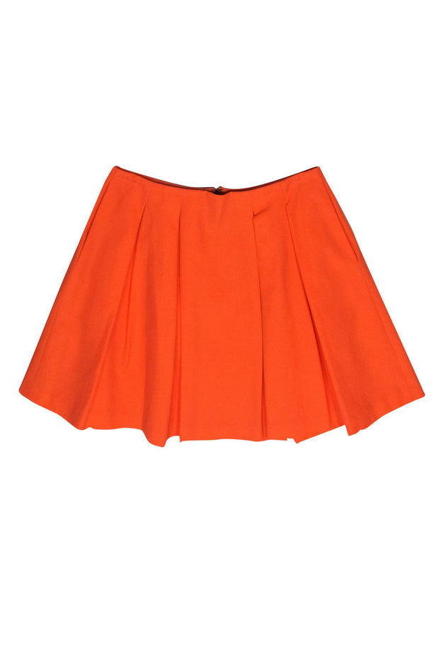 Current Boutique-Alice & Olivia - Neon Orange Pleated Mini Flare Skirt Sz 6