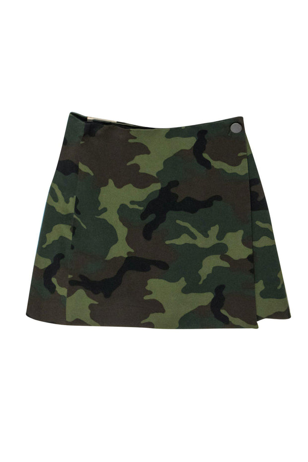 Current Boutique-Alice & Olivia - Olive Green Camouflage Print "Renna" Mini Envelope Skirt Sz 24