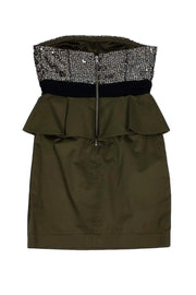 Current Boutique-Alice & Olivia - Olive Green Strapless Sequin Dress Sz 10