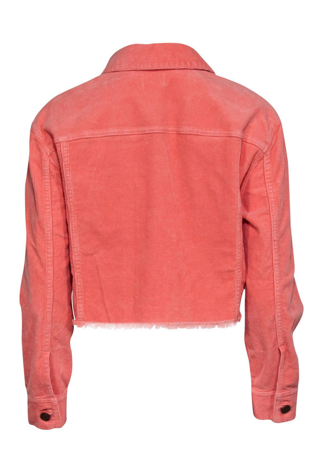 Current Boutique-Alice & Olivia - Peach Corduroy Cropped Button-Up "Kendall" Jacket w/ Fringe Hem Sz M