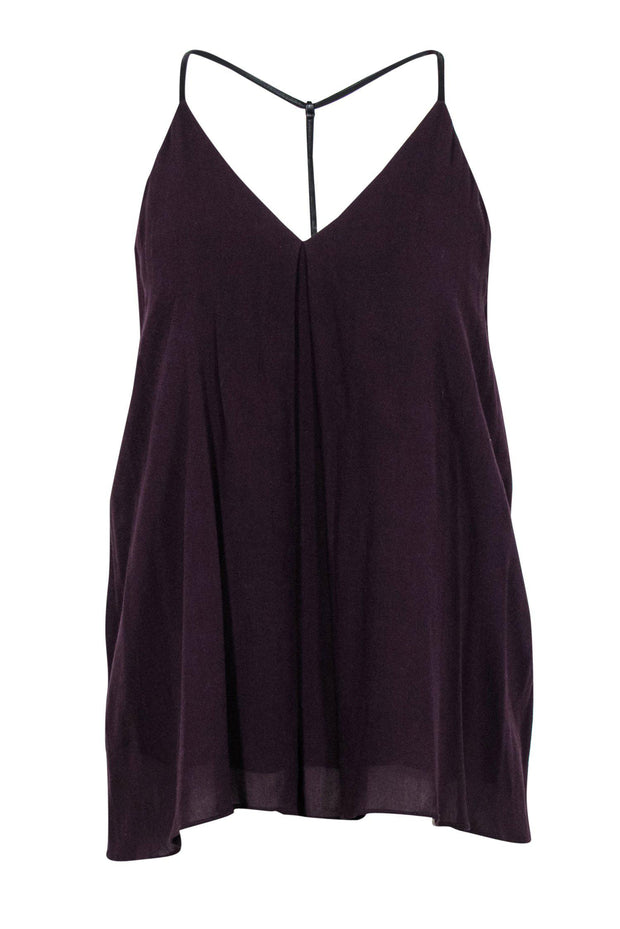 Current Boutique-Alice & Olivia - Plum V-Neck Tank w/ Leather T-Back Sz M