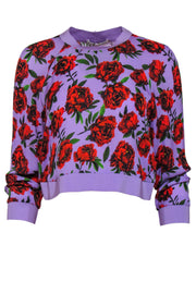 Current Boutique-Alice & Olivia - Purple & Red Rose Print Long Sleeve Blouse Sz XS